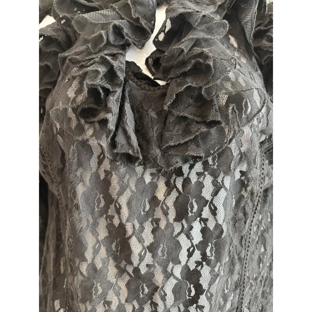 NWT Burleska Queen Top Women Medium Black Lace Ruffle Gothic Victorian Steampunk - Picture 8 of 8